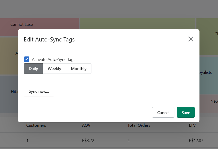 Auto-sync Tags Modal